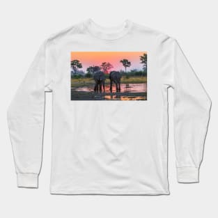 Elephants at sunset Long Sleeve T-Shirt